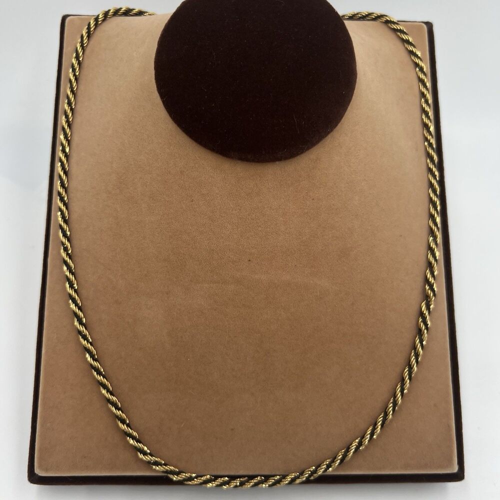 Vintage Trifari Black and Gold Tone Braided Necklace 24" Excellent Shape